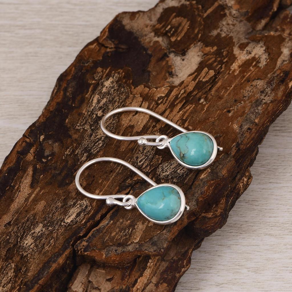 Kingman Turquoise Pear Earrings – 925 Sterling Silver Drop Earrings – Teardrop Gemstone Jewelry for Women.