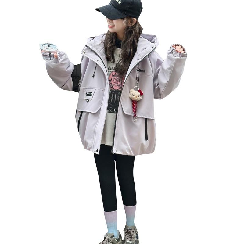 Girls Winter Hooded Puffer Coat Thick Fleece Lined Cargo Style Kids Casual Outerwear Size 120-170cm Navy Pink