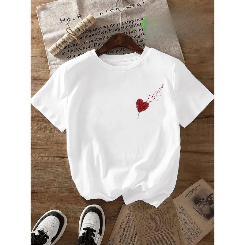 

European Size [Women s Casual T-Shirt] love T-Shirt - Casual Short Sleeve Crew Neck Top for Women - Spring Summer Clothing 4XL
