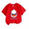 Kids Boys Girls 100% Cotton Crew Neck Short Sleeve T-Shirt, Cute Cartoon Laughing Shark Pattern Casual Summer Soft Breathable Tees for Daily Wear Holi