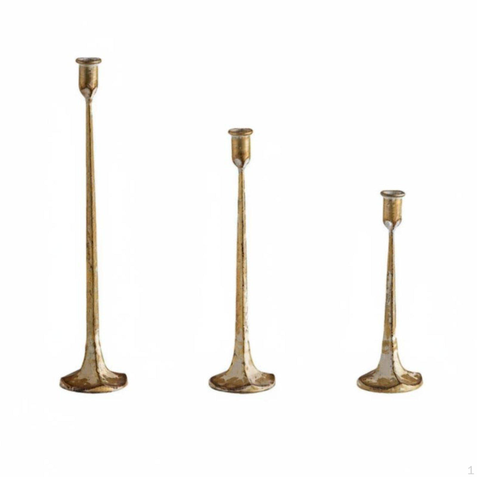 3 Pieces Vintage Gothic Candle Stand Cast Bronzed Metal Candlestick Holder Decorative Tall