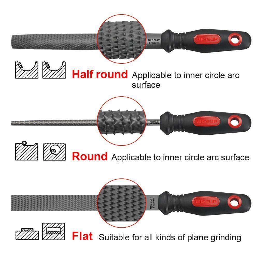 WISEUP 1PCS Flat/Round/Half-Round Shape Wood Rasp Files Set Ferramentas para trabalhar madeira para artesanato Escultura em madeira Ferramentas para escultura em madeira