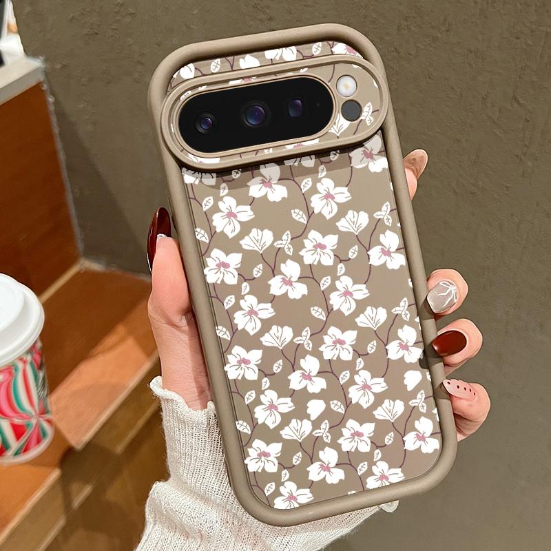 Rose Flower Pattern Plain Color Soft Silicone Phone Case for Google Pixel 9 8 Pro Xl 8a Shockproof Matte Lens Protection Anti-Fall Cover
