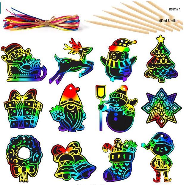 Cross-Border Christmas DIY Scratch Art Bookmarks for Kids - Holiday Gifts and Decorations