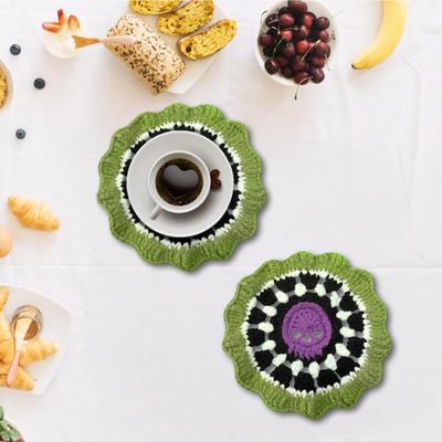 Brainy Skull Coaster Handmade Crochet Skeleton Tabletop Decor Hand Knitted Drink Cup Mat for Home Bar Decor