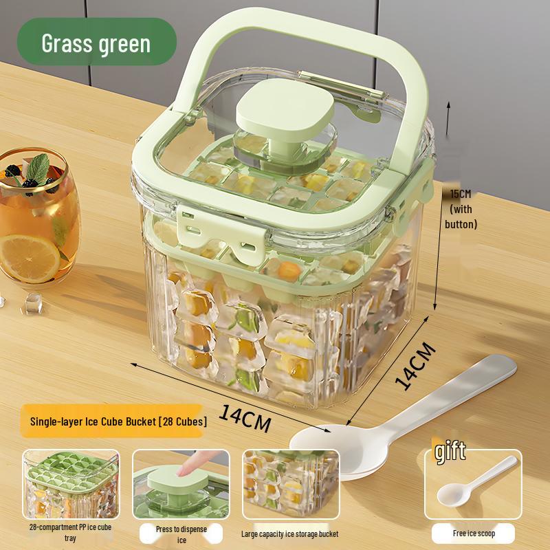 Press-Type Ice Cube Mold & Storage Box - Large Capacity, Food-Grade Tray and Bucket for Home Use