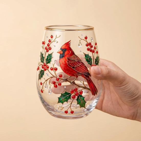 Hummingbird Morning Glass Cup, 18oz Floral Garden Tea Glass for Coffee Juice Wine, Hand Painted Art Decor Gift for Mom