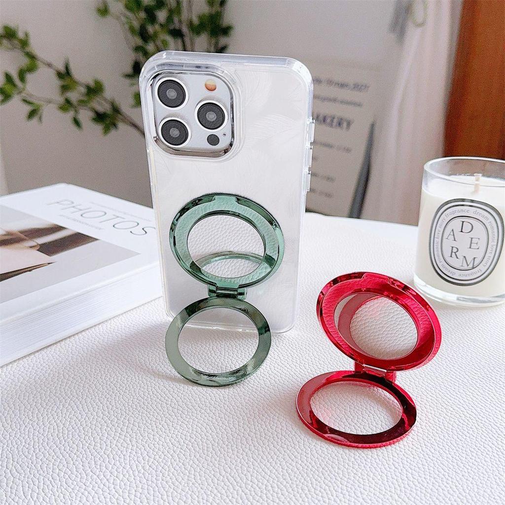 Ultra-thin Magnetic Ring Stand with CD Pattern for Mobile Phones - Foldable, Adhesive, and MagSafe Compatible.
