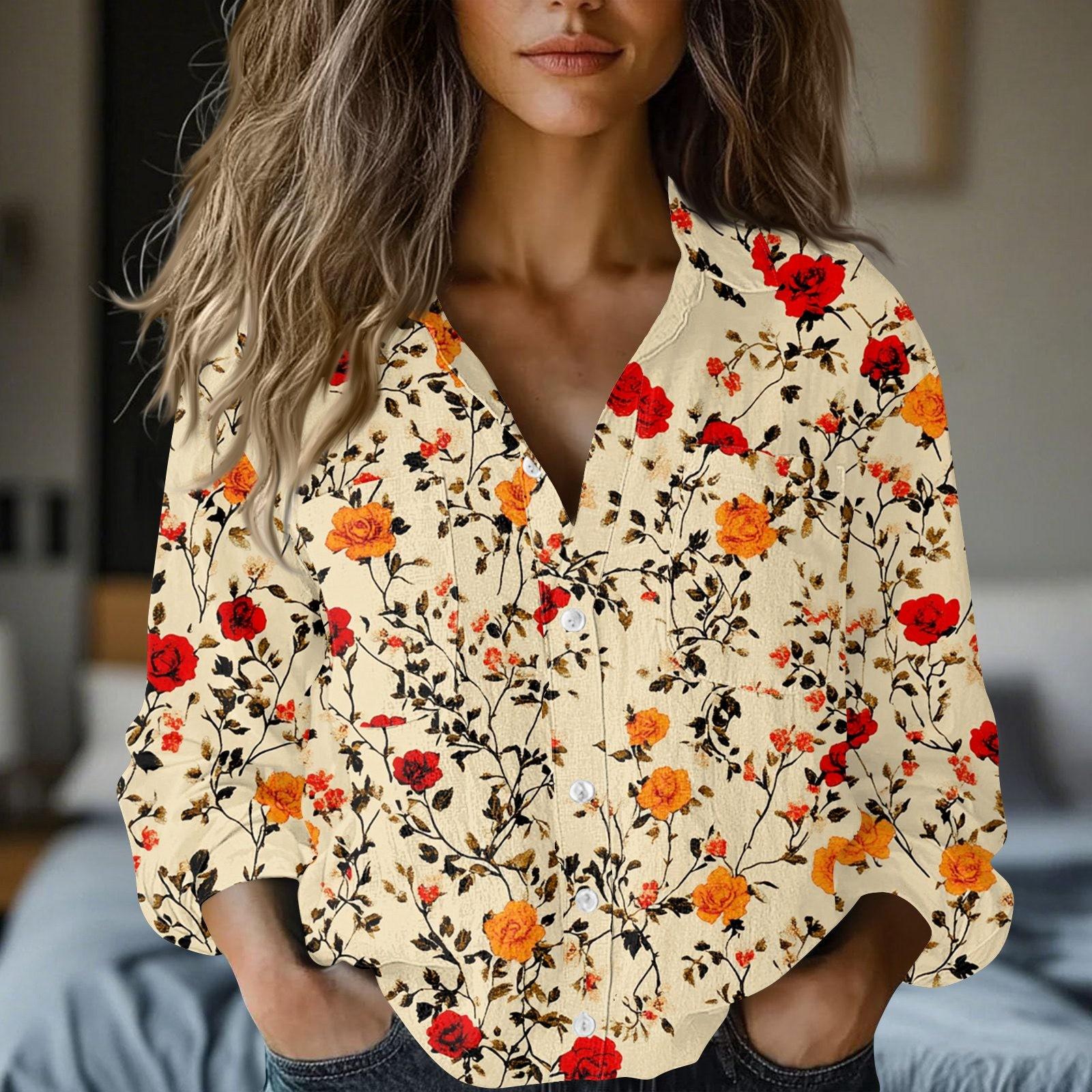 

Женские хлопковые льняные топы с длинными рукавами рубашки свободные футболки винтажные блузки M жёлтый