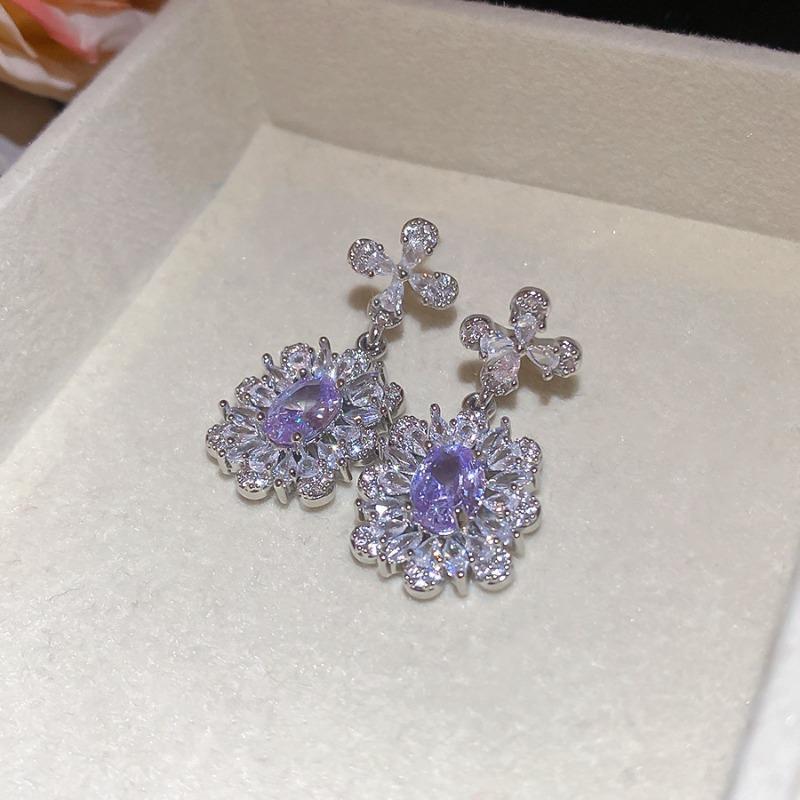 Luxury Banquet Court Style Zircon Flower Necklace Bracelet Earrings Retro Jewelry Set Light Luxury Jewelry Women