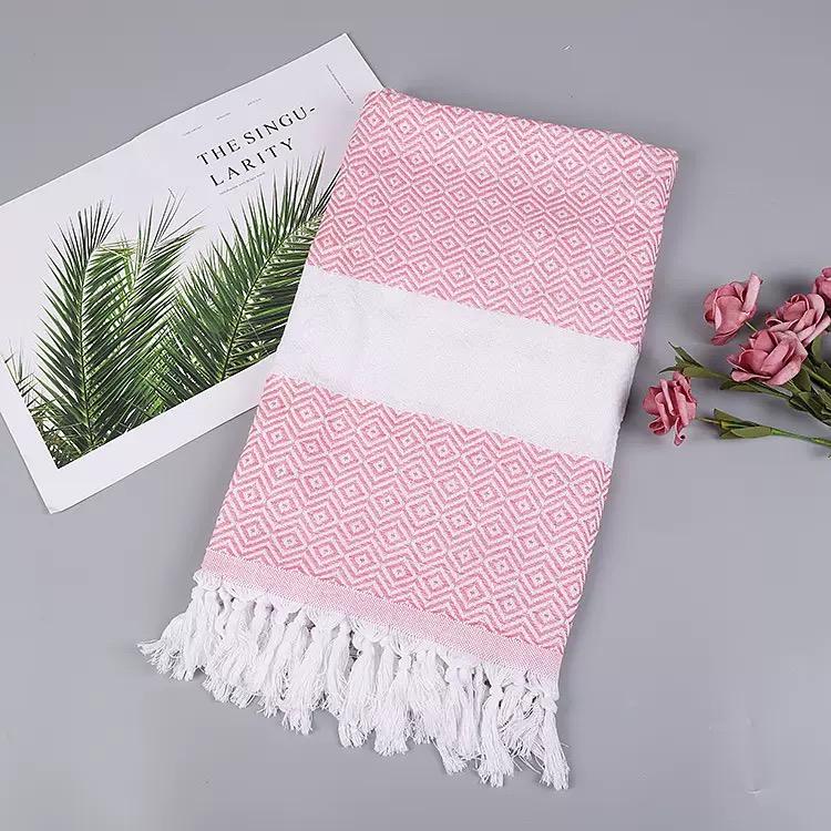 100% Cotton Turkish Tassel Beach Towel Quick-Drying Embroidery Striped Sauna Towel Tropical Style for Summer