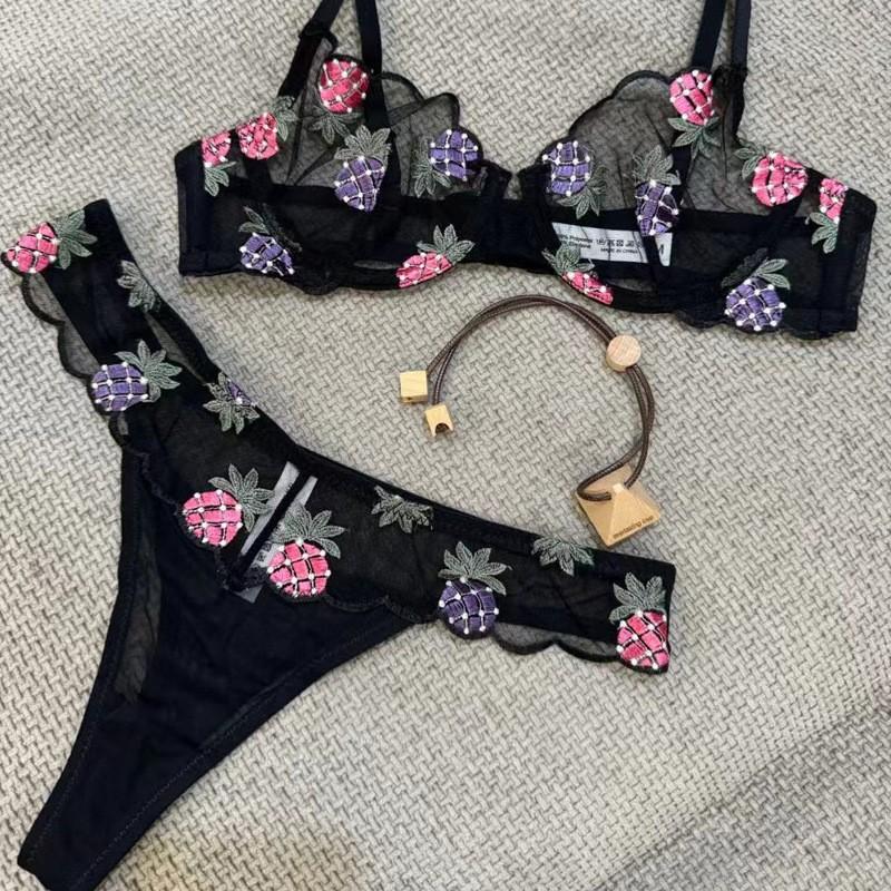 

Sexy underwear summer ultra-thin mesh polo embroidered lace bra large chest small large size underwear S чорний