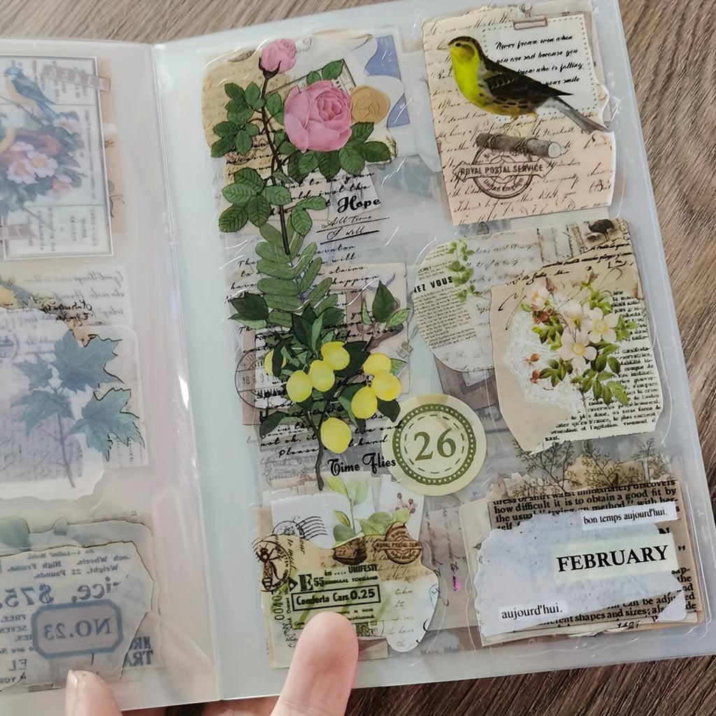 20 Sheets Vintage Botanical Flowers, Butterflies, Letters & Birds PET Sticker Set, Decorative Diary Journaling Stickers