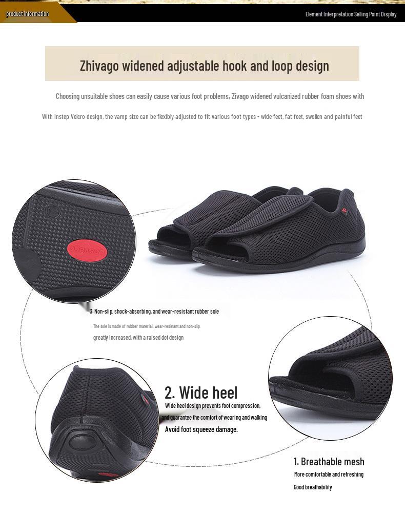 Pantofi Zhivago Ajustabili cu Plasă și Velcro pentru Picioare Lățite, Umflate sau Deformate Valgus