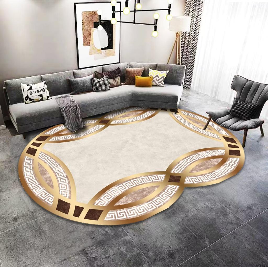 Zlatá Luxusní Dekorace Domova Oválný Koberec Špičkový Velký Plošný Koberec Pod Pohovku do Obývacího Pokoje Koberec pro Dekoraci Ložnice Hotelová Hala Protiskluzová Podložka na Nohy