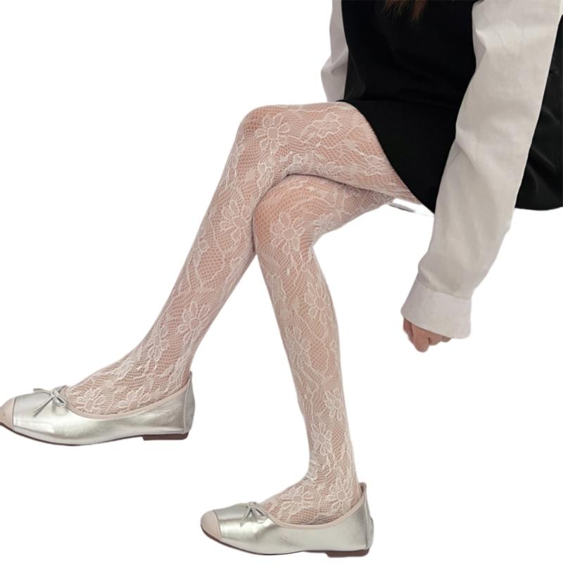 Women Sunflower Jacquard Pattern Fishnet Tights Stockings Sexy Hollowed Sheer Mesh Lace Solid Colored Pantyhose Leggings