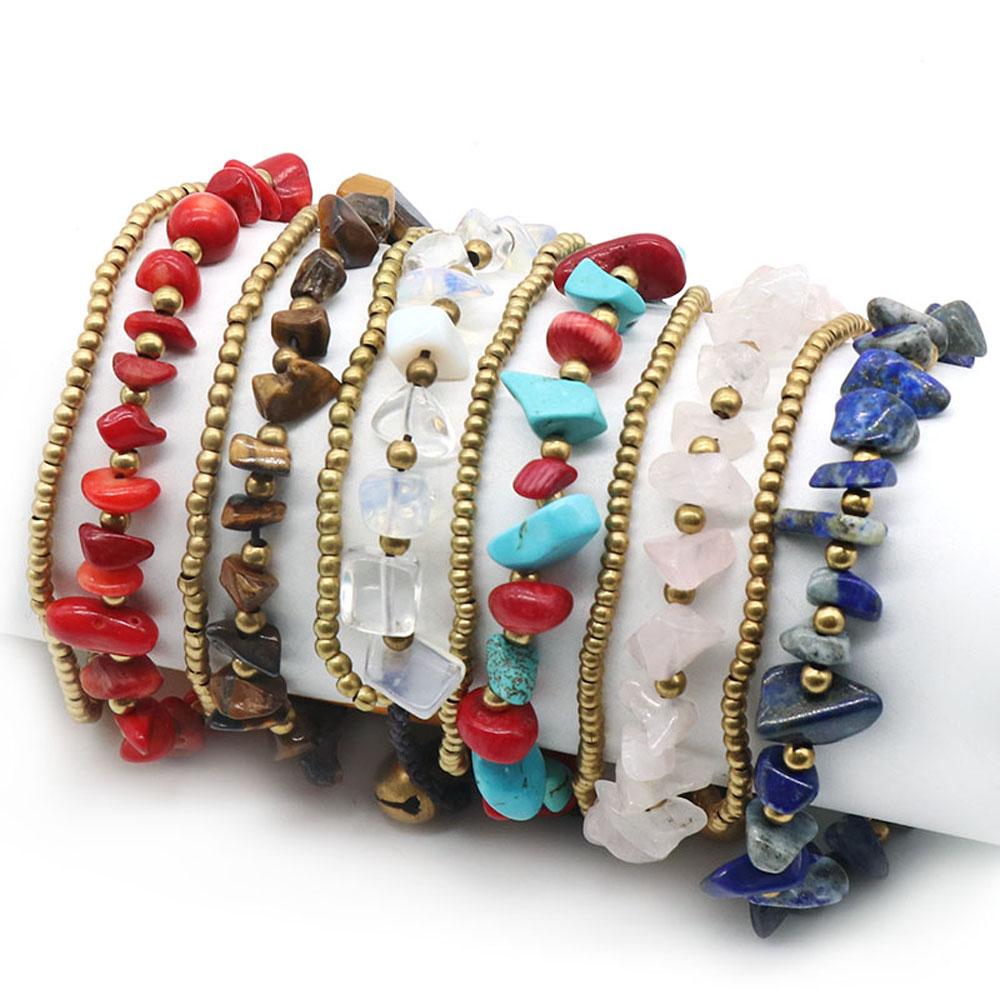 1 szt. Bransoletki z koralików z kamieni naturalnych w stylu bohemy, z kamieni kruszonych, dla kobiet i mężczyzn, do noszenia na co dzień, biżuteria, prezenty na święta, 18-18,5 cm