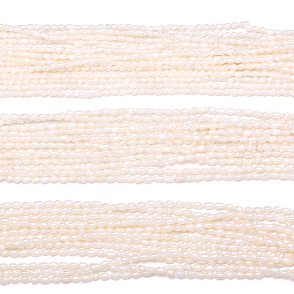 1String, 2-2.5mm White Natural Shell Mother of Pearl Beads, Handcrafted Rice Shape Loose Spacer Beads for DIY Necklace, Bracelet, Jewelry Making 36cm