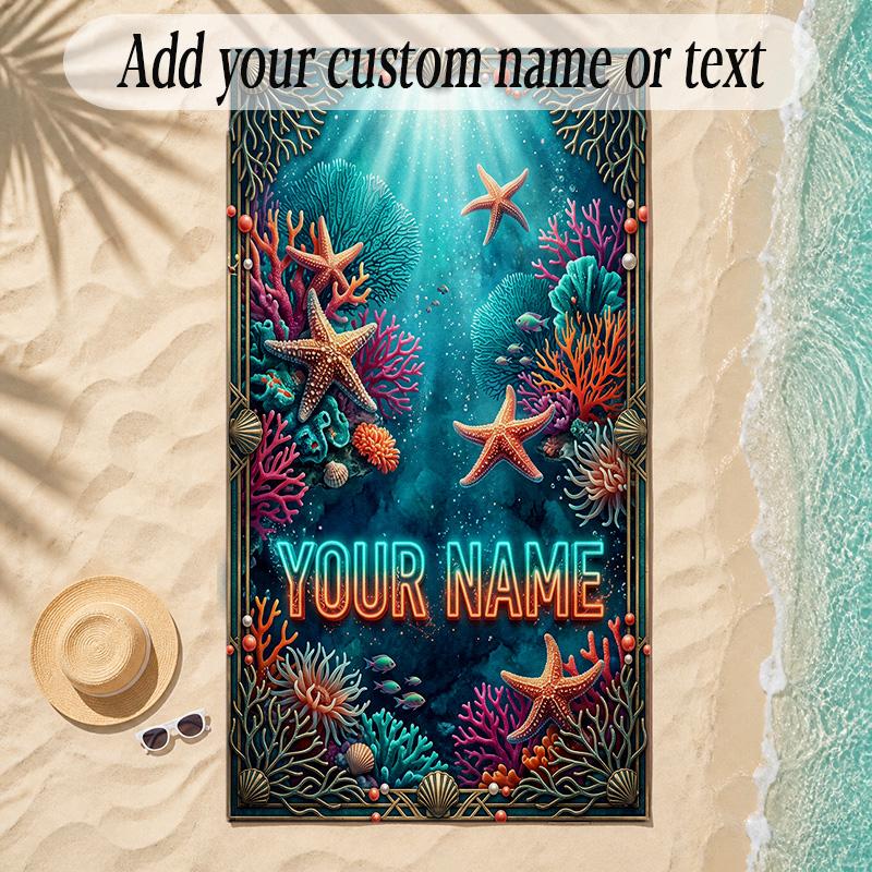 Zeemeermin Thema Zachte Strandhanddoek Gepersonaliseerd Aangepaste Naam Tekst Handdoek Draagbaar voor Strand Zwembad Reizen