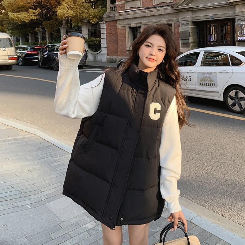 

Down Cotton Vest Women s Mid-length Autumn and Winter New Korean Style Loose Cotton Waistcoat Vest Jacket XL чёрный