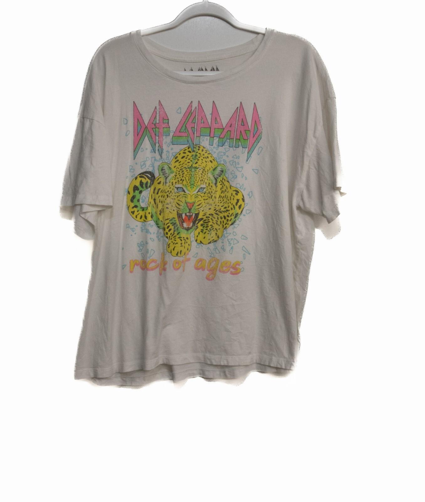 Def Leppard Womens White Cotton T-Shirt Leopard Rock Of Ages Graphic 2XL L