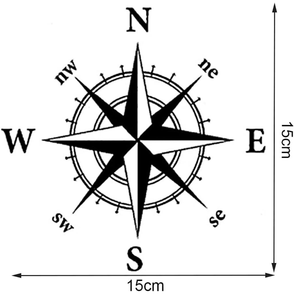 2 Pcs Compass Car Stickers Waterproof Vinyl Decals for All Motorhome Truck Van Car Bumper Decal 15cm*15cm Matt Black