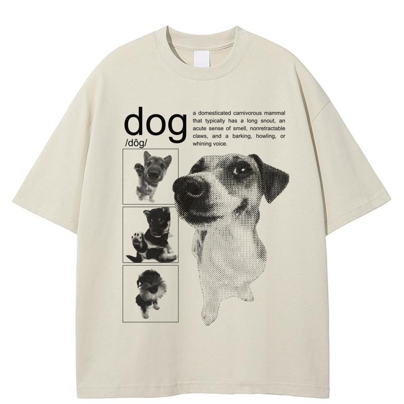 Streetwear Dog Dictionary Graphic T-Shirt Vintage Halftone Photo Print Cotton Oversized Short Sleeve Tee