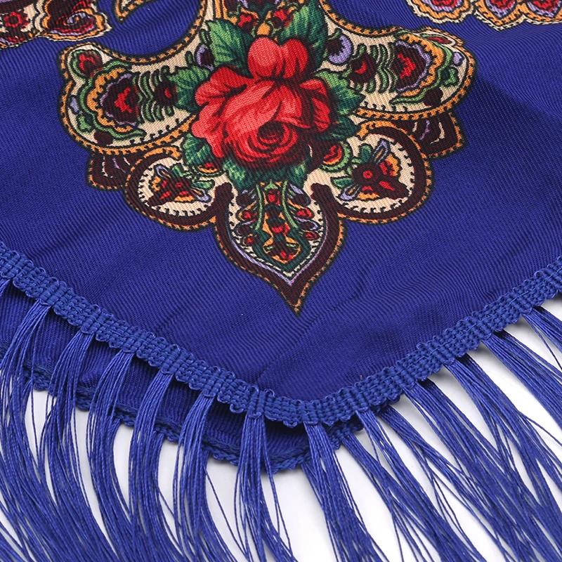 Women's Vintage Floral Print Shawl - Square Ethnic Scarf With Four-Sided Tassels For Travel & Dust Protection 