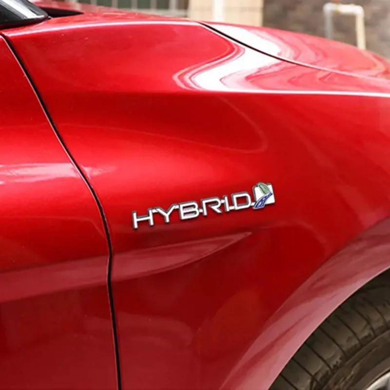 Vcfbt5 3D Metal HYBRID Logo Emblem Car Fender Badge Trunk Decal For Toyota Reiz RAV4 HYBRID Sticker Accessories