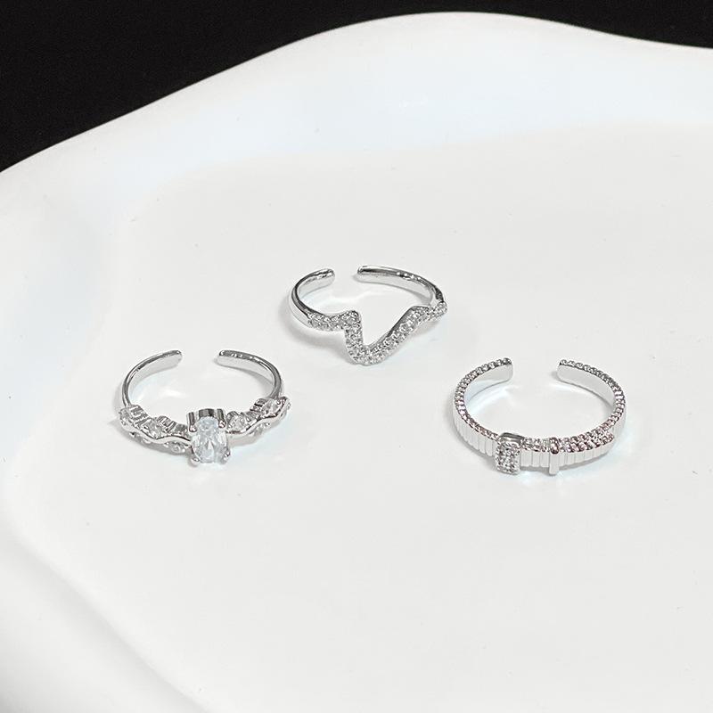 Light Luxury High-End Full Diamond Zir*****Pen Ring Set Fashionable Cold Wind French Index Finger Ring Woman