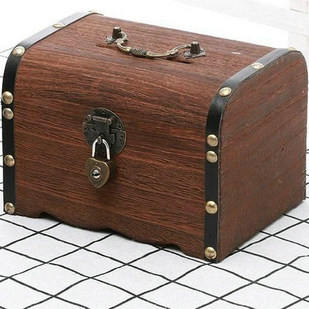 14.5*10*9.5cm Wooden Money Box With Lock And Key Secure Wood Piggy Bank For Saving Money Home Storage Boxes Bins Accessories