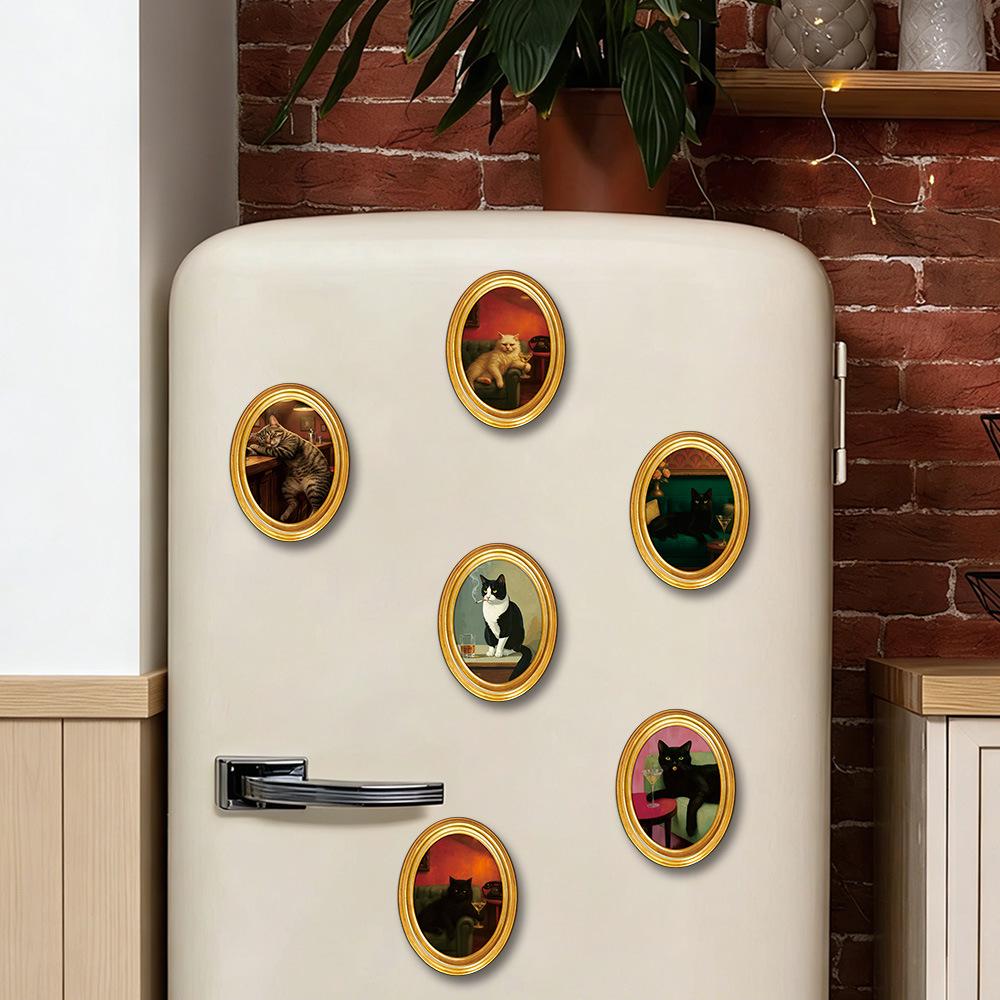 3D Black Cat Wooden Magnetic Refrigerator Sticker - Funny Home Decoration