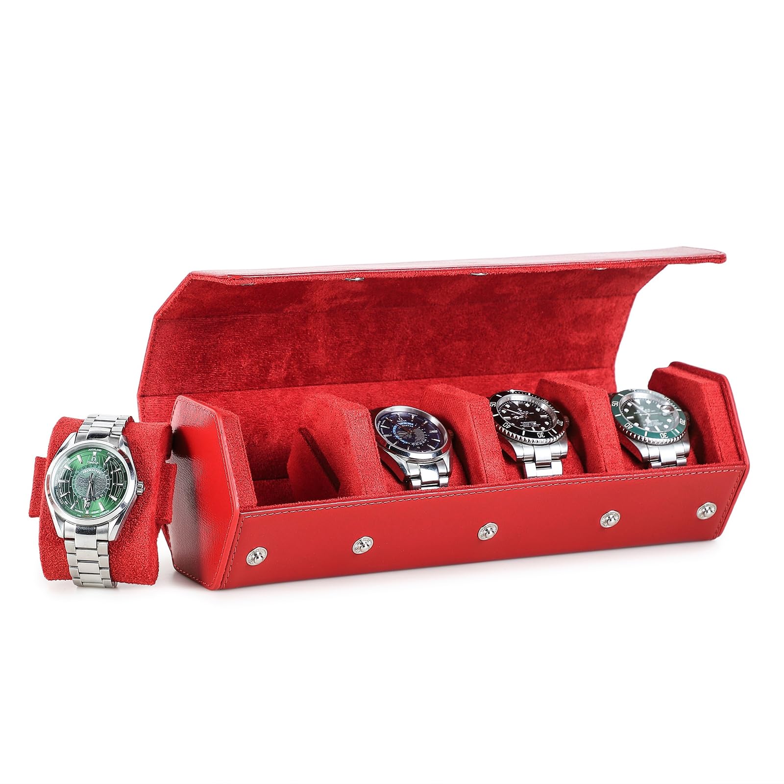 

семейные часы Подходит для 4 шестиугольных ретро-часов Часы из натуральной кожи Хранение часов Роскошный бархат Бизнес Красный Контактный ролл, Часы, Футляр, Футляр, Коробка,