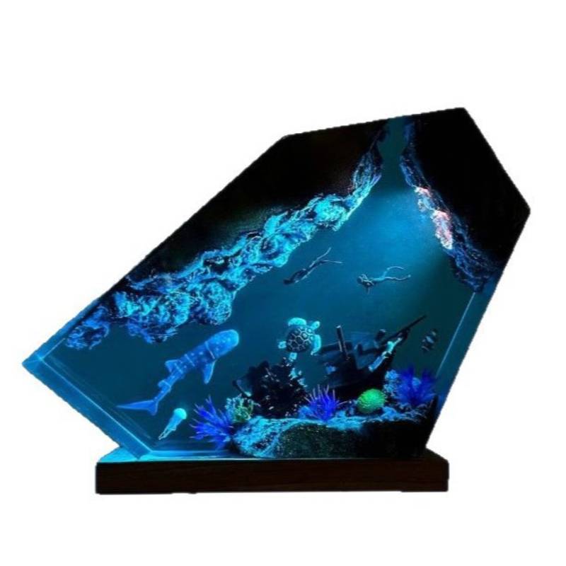 

Смола Вода Под Лампой Кит Черепаха Человек Дайвинг Ночник Дом Подарок Декор White