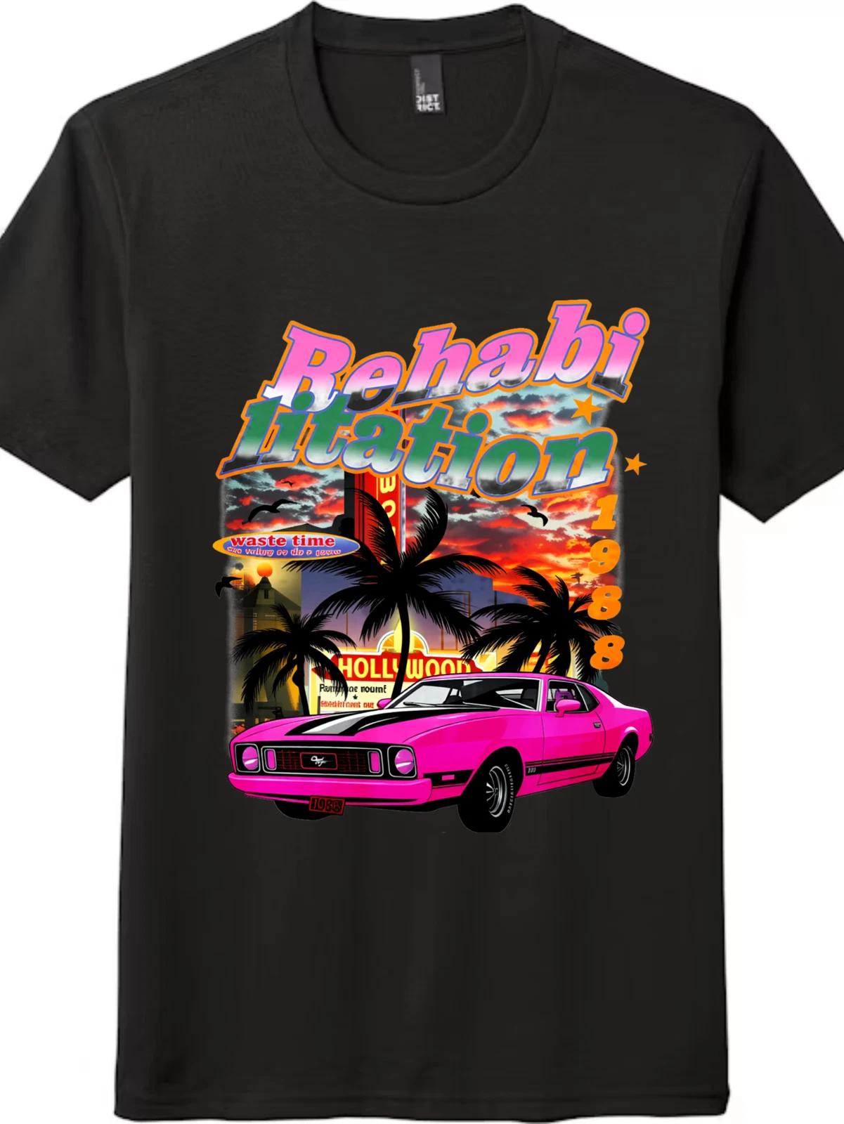 

Retro 80s Rehabilitation Pink Muscle Car T-Shirt - Unisex Hollywood Tee XL