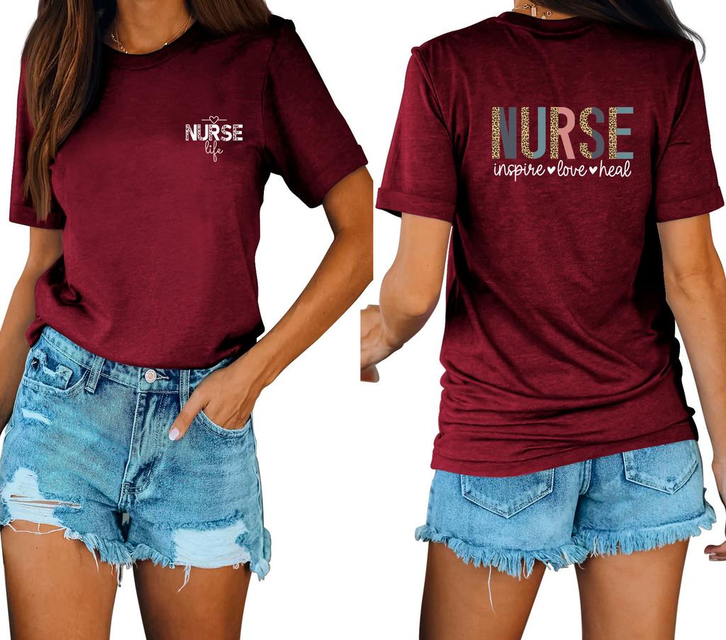 Casual fashion front and rear printing loose round neck short sleeves