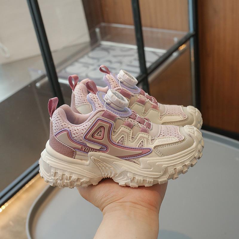 

Boys and Girls 2025 New Breathable Mesh Sports Casual Shoes Middle and Older Children s Student Shoes Wear-resistant Rotary Button Students 27