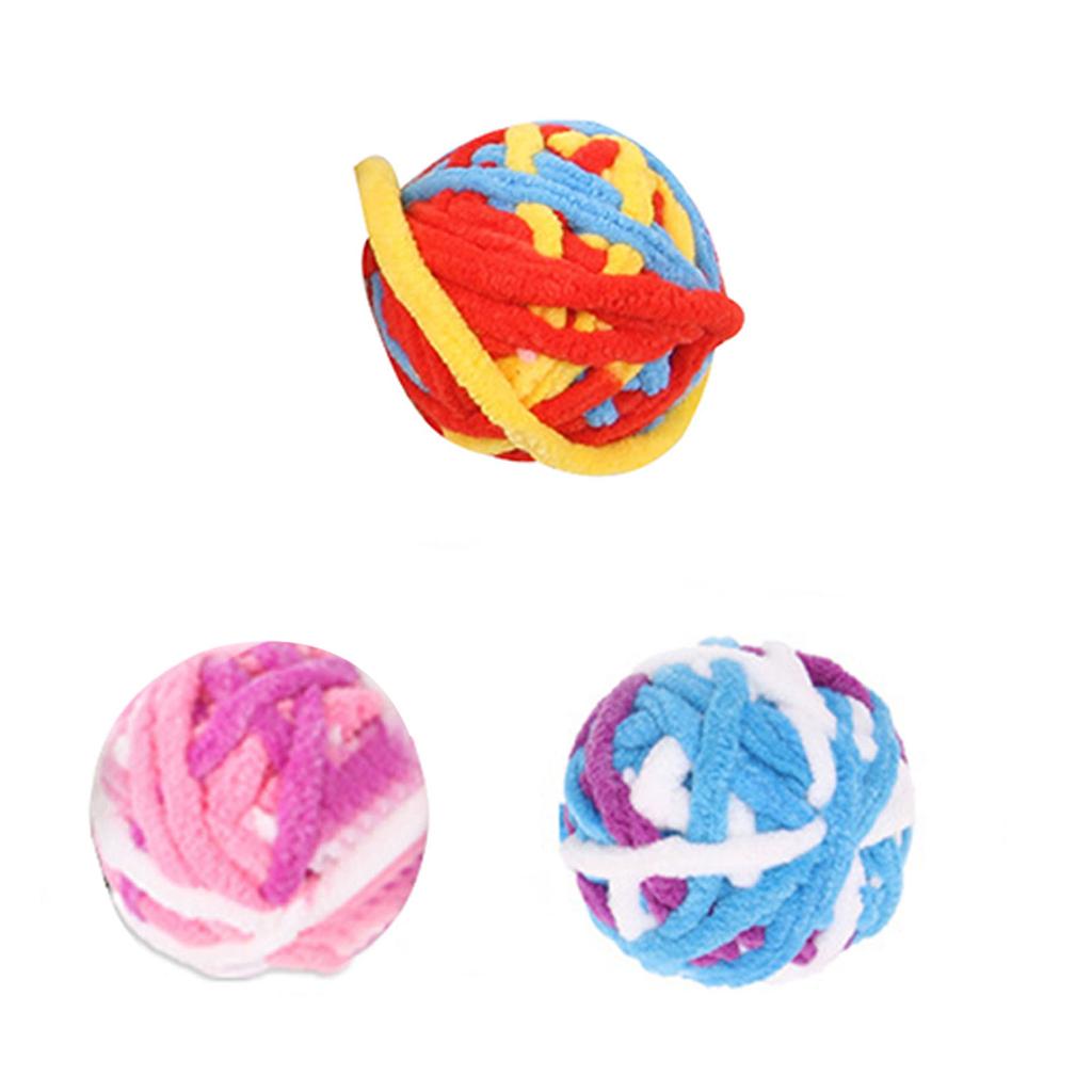 Pet Cat Toy Colorful Handmade Bouncy Balls Kitten Toy Plush Bell Balls Toy