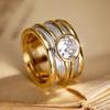 Huitan Noble Two Tone Ring for Women Inlaid Shining Round CZ Gorgeous Party Wedding Lady Finger Accessories Fashion Chic Jewelry