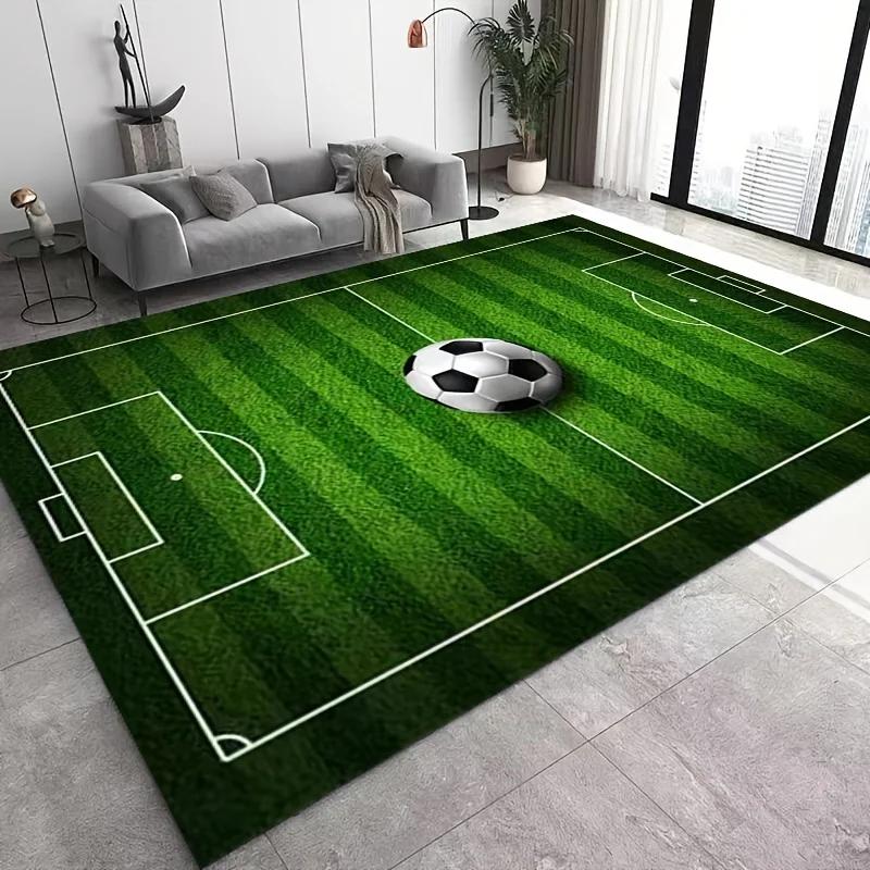 3D Cartoon Lawn Carpet – Football Field Theme, Soft Non-slip Mat for Bedside, Living Room, Bedroom, Entrance, Bathroom