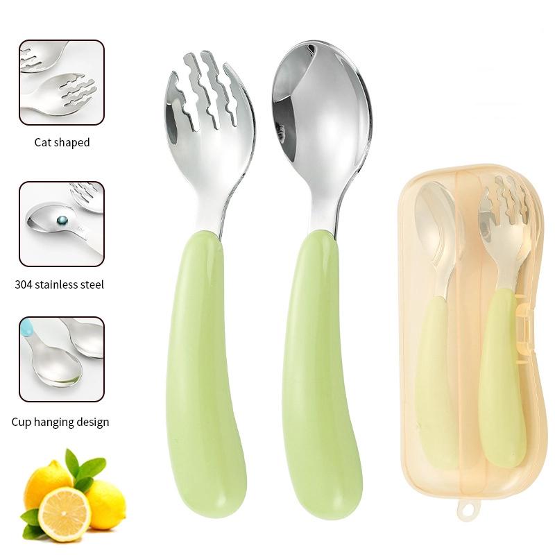 

Cute Cartoon 304 Stainless Steel Baby Cutlery Set Toddler Spoon Fork Round Handle Kit Mother And Baby Gifts