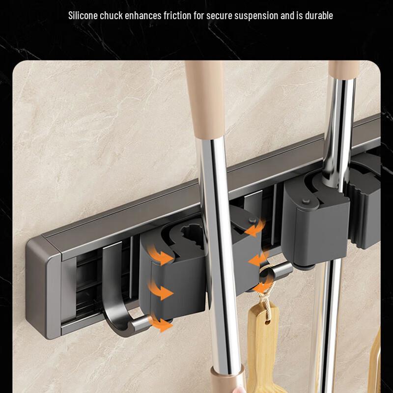 Wall-Mounted Space Aluminum Mop and Broom Holder with Hooks