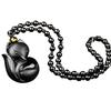 Obsidian Carving Fox Amulet Pendant Bead Chain Necklace Unisex Jewelry Gift