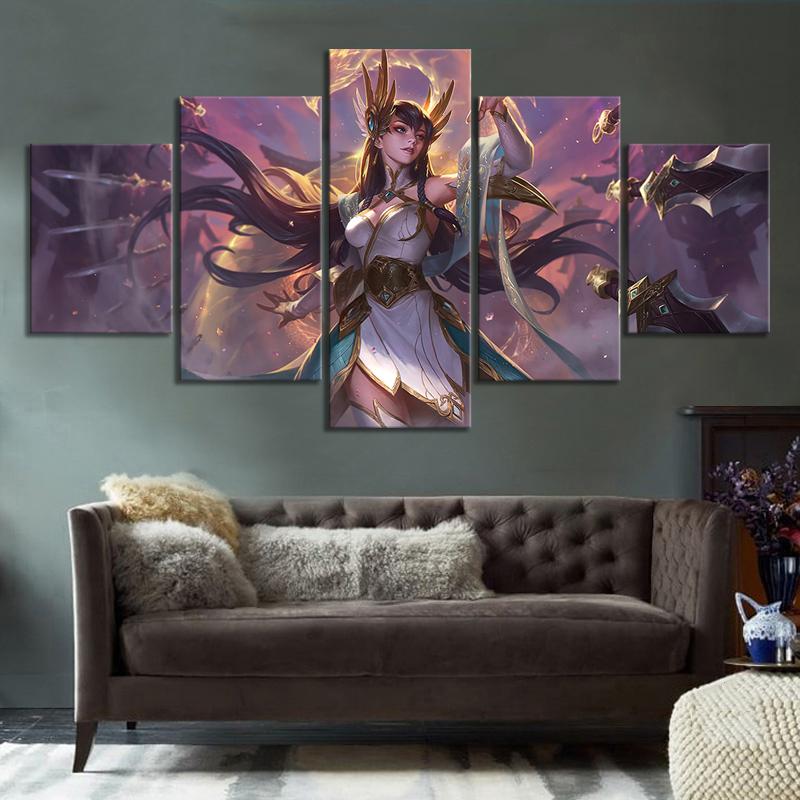 5 Pcs League of Legends Irelia Game Anime Modular Posters Wall Art Pictures Home Decor Canvas Paintings Living Room Accessories