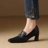 Fashion Women's Shoes Genuine Leather Shoes High Heel Fashion Retro Elegant Square Toe Comfort Casual Shoes Woman Commute Office Pumps