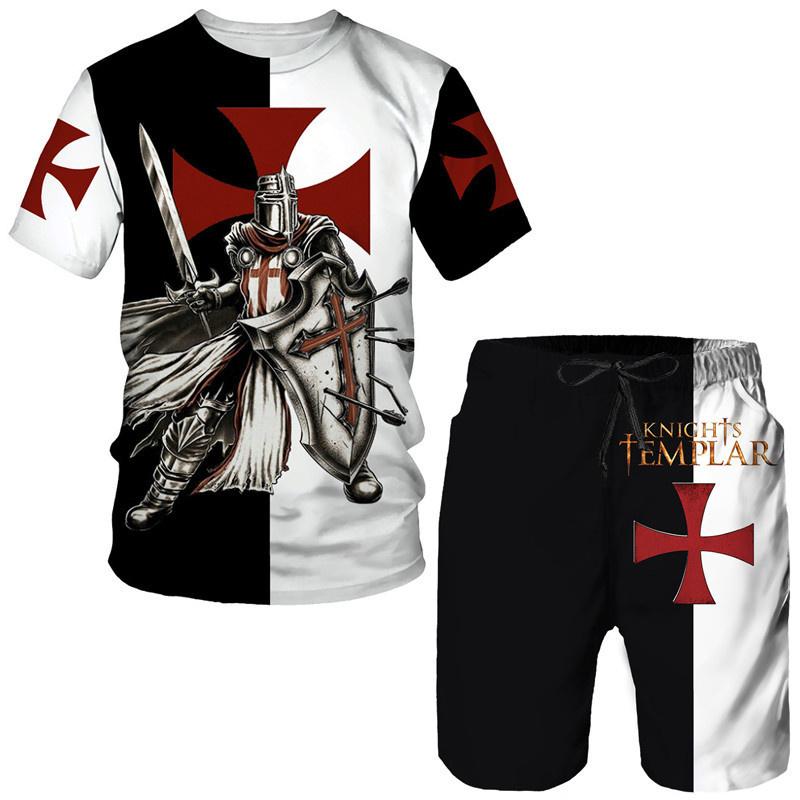 Cool Men's Knight Templar 3D Print Tees/Shorts/Sets Retro Warrior Armor Cosplay Outfits T-Shirt Suit Hip Hop Streetwear Clothing