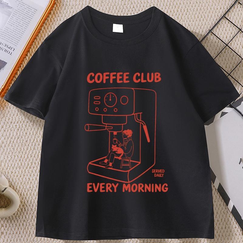 

Coffee Club Every Morning Graphic T Shirt Espresso Machine Cozy Coffee Lover Tee Shirt Casual Cotton Short Sleeves Streetwear XXXL чёрный