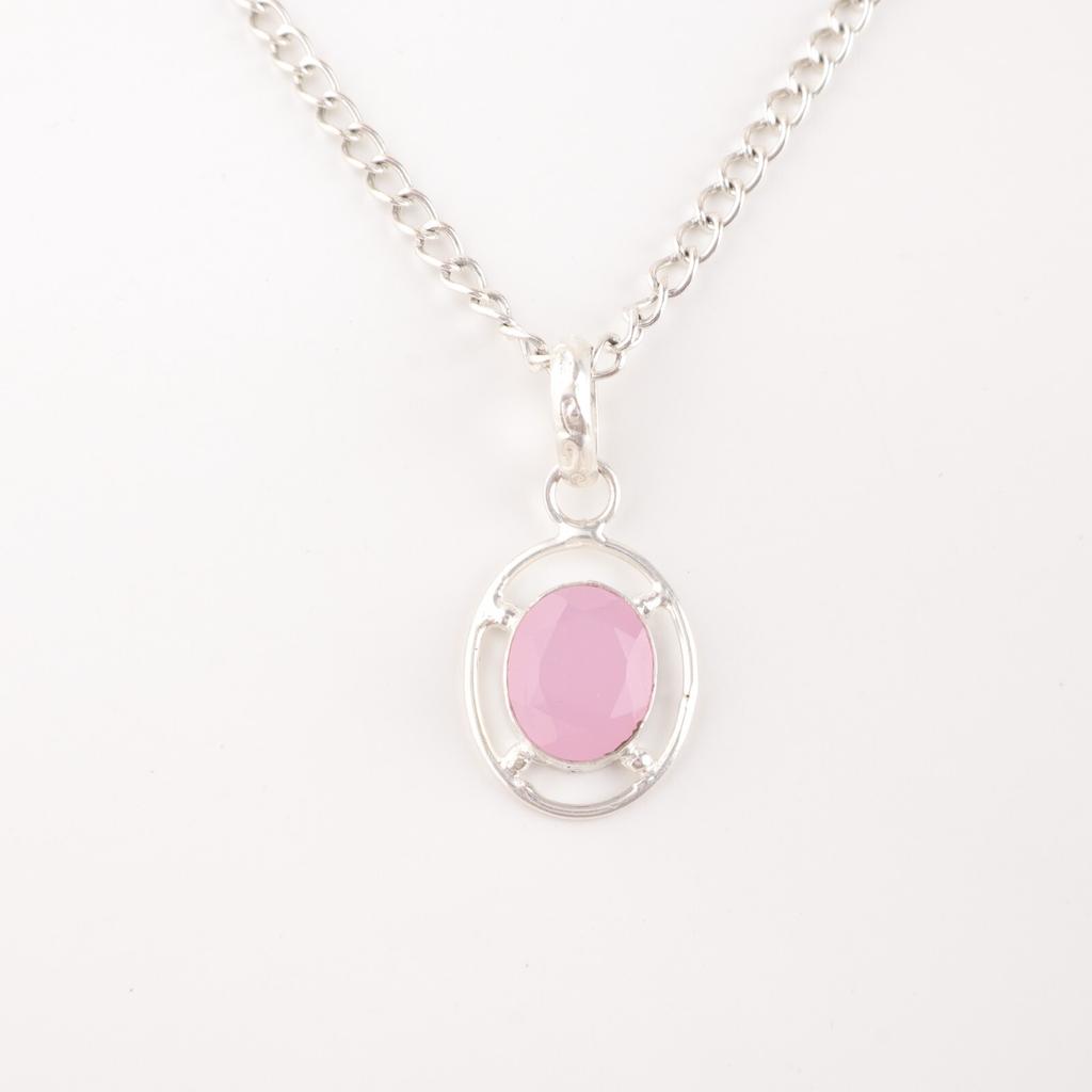 Rose Chalcedony Gemstone 925 Sterling Silver Jewelry Handmade Pendant For Gift PP-6-13