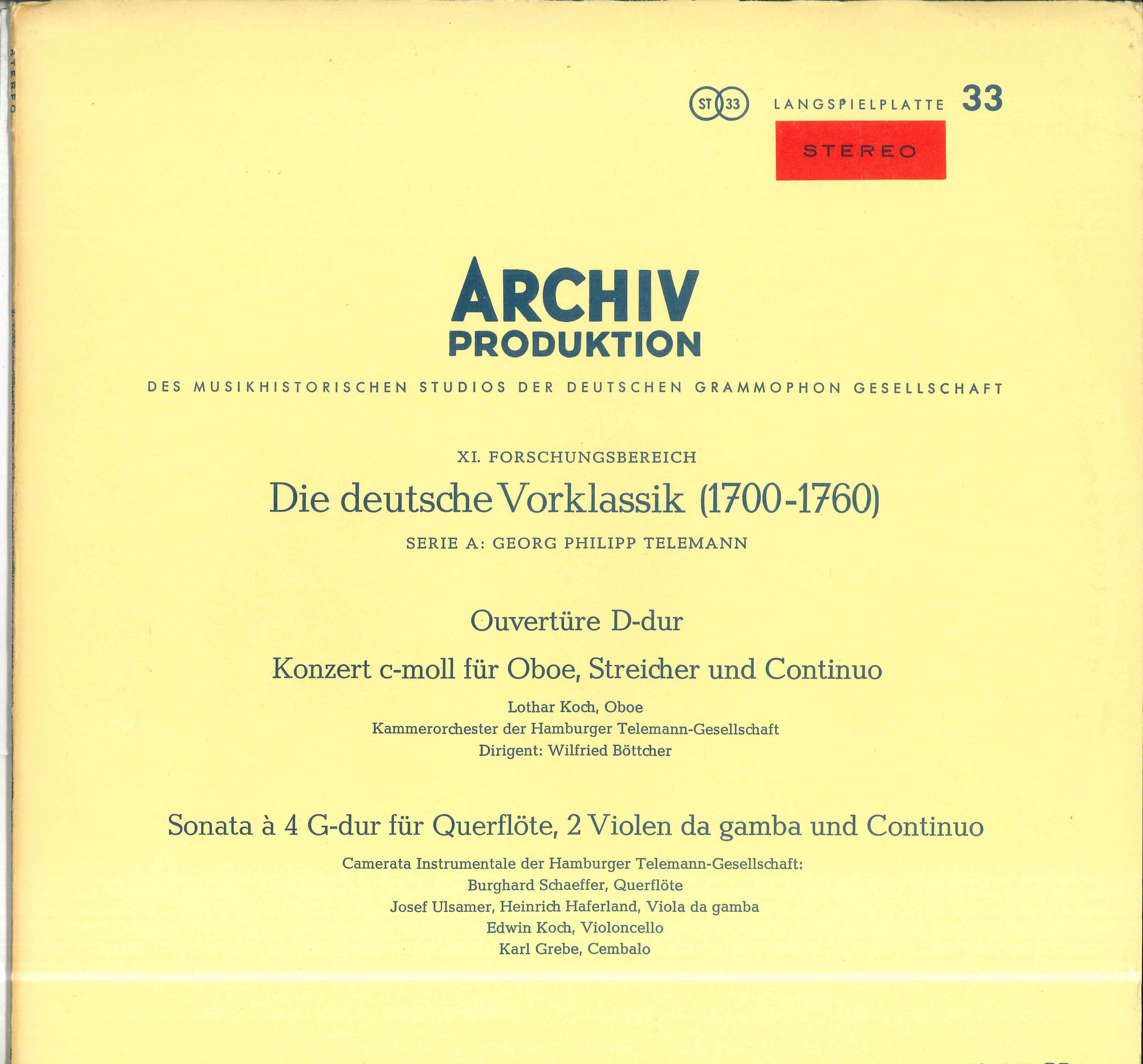 

LP Record WILFRIED BOTTCHER KAMMERORCHESTER Die Deutsche Vorklassik Georg Phi 198324 ARCHIV PRODUKTI 1964 Germany Classical Used