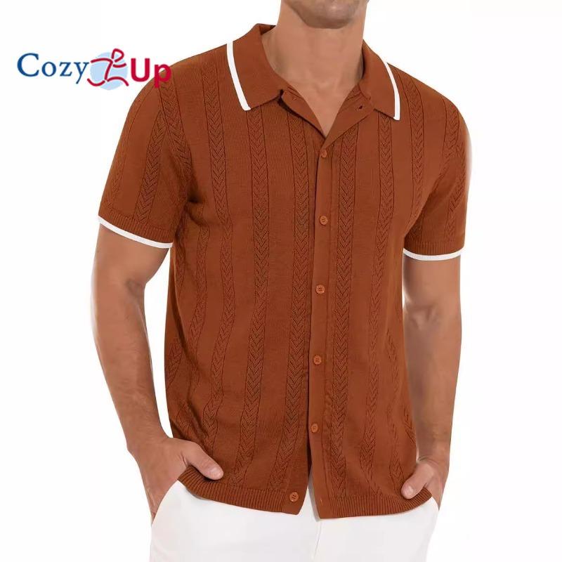 

Чоловіча в язана сорочка поло Cozy Up з коротким рукавом, вінтажна гольф-поло на ґудзиках XXXL коричневий